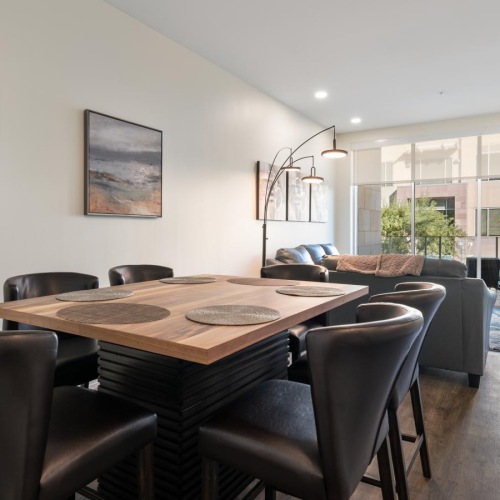 a dining room with a large table