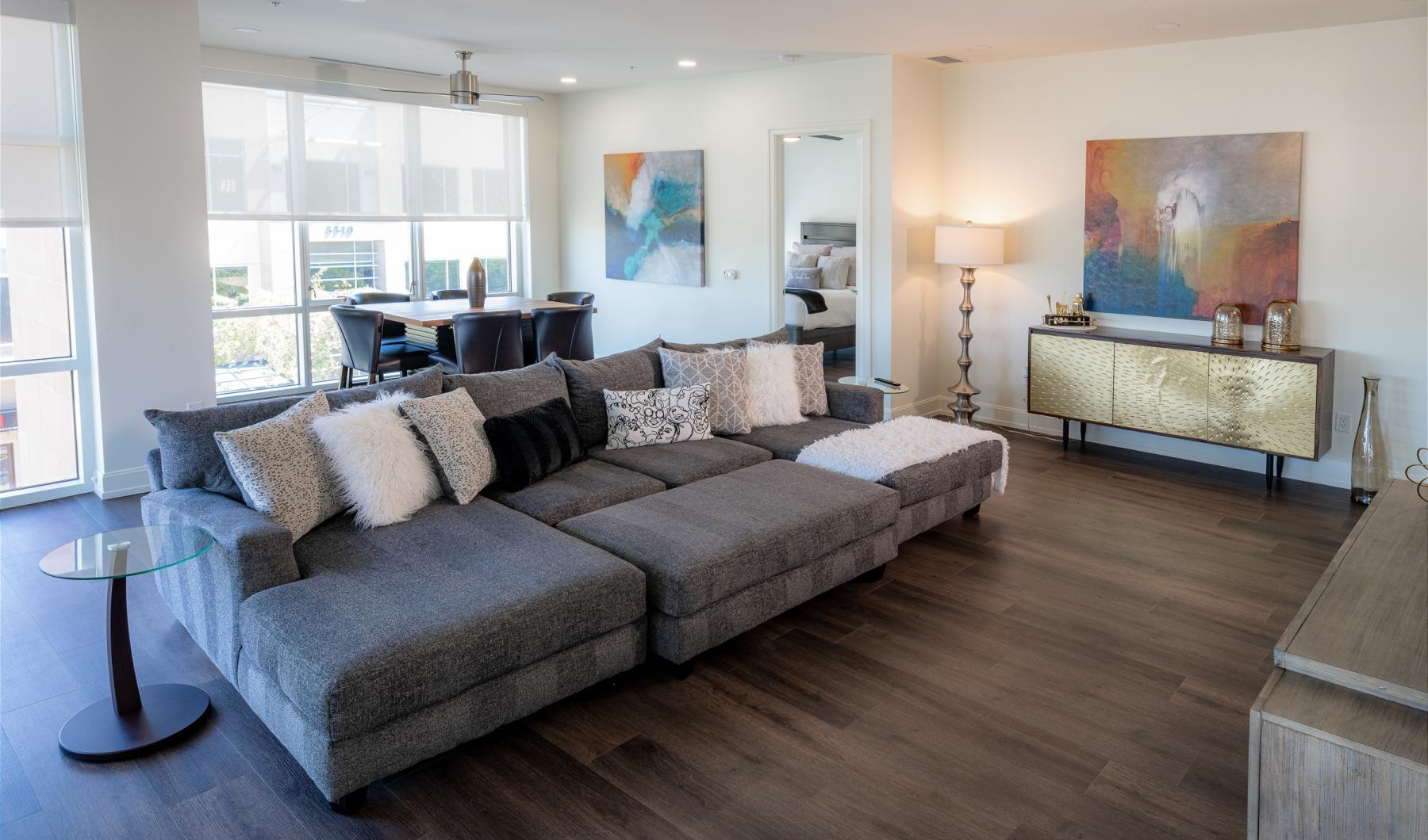 Generous living spaces to relax and unwind a living room with a couch and a coffee table